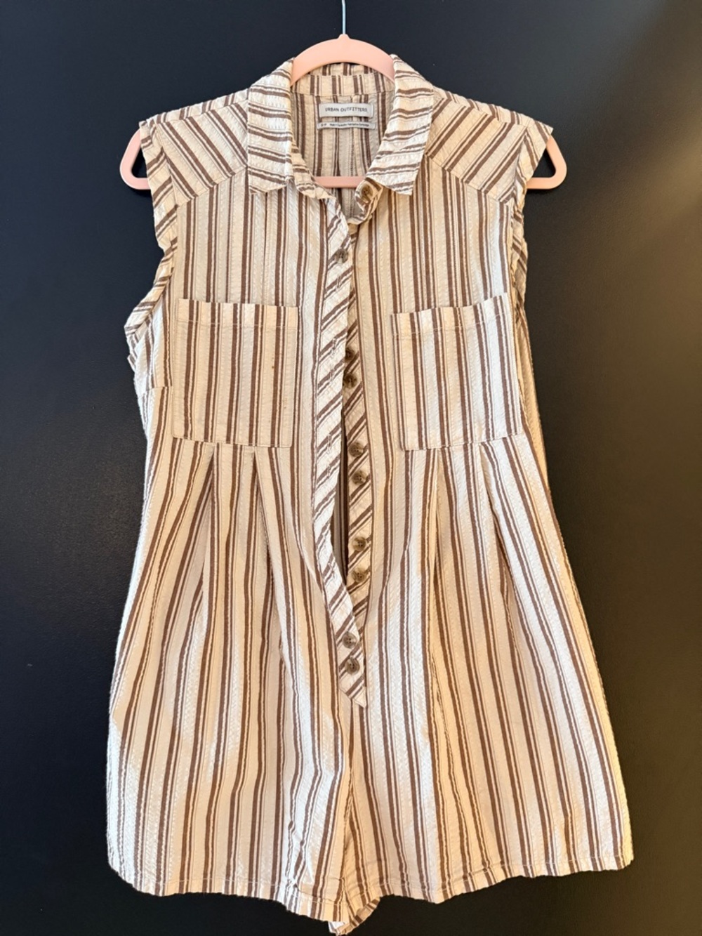 Urban Outfitters Cream and Brown Striped Sleeveless Romper